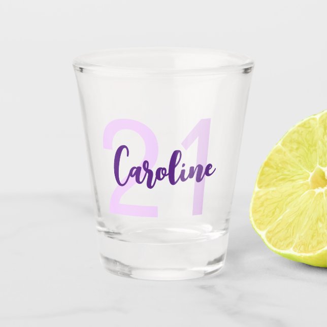Verre A Shot Script moderne violet personnalisé 21e anniversair (Devant)