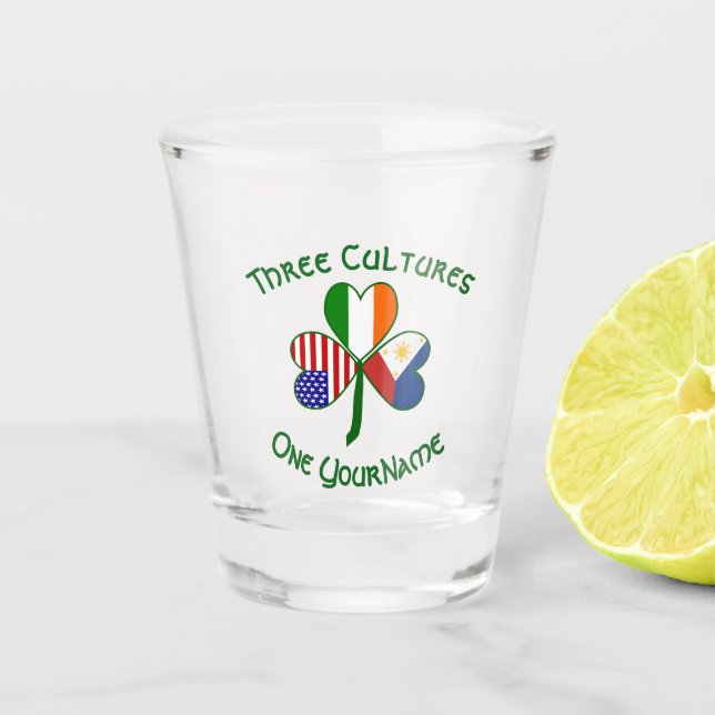 Verre A Shot Shamrock philippin irlandais des drapeaux américai (Devant)