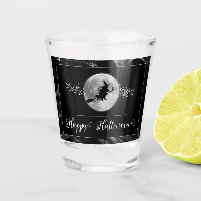 Verre A Shot Silhouette de sorcière noire Halloween (Devant)