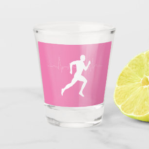 Verre A Shot Silhouette Runner Avec Ligne De Beat Coeur Rose