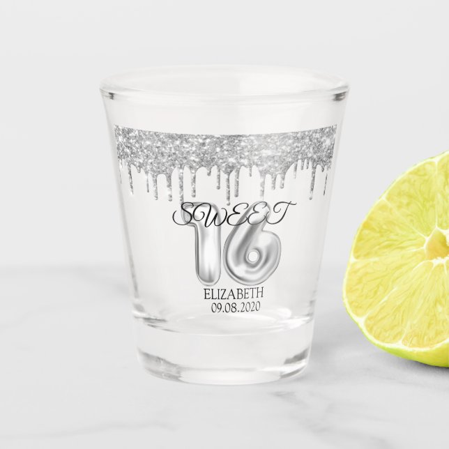 Verre A Shot Silver Sweet 16 Paillettes Coulantes (Devant)