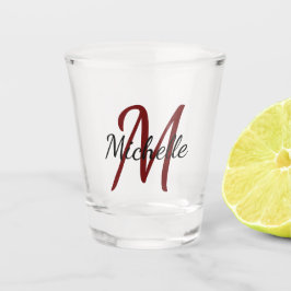 Verre A Shot Simple moderne Rouge Nom Monogramme + Initiale