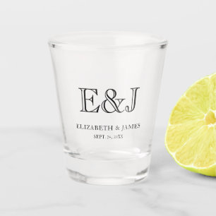 Verre A Shot Simple Monogramme de Couple Mariage Vintage