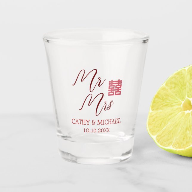 Verre A Shot Simple rouge et moderne mariage chinois M. Mme. (Devant)