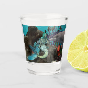 Verre A Shot Sirène et dauphin sous la mer