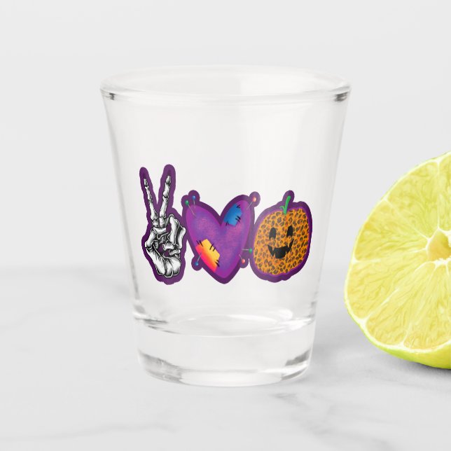 Verre A Shot Skeleton Citrouille Peace Love Halloween (Devant)