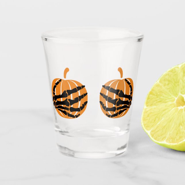 Verre A Shot Skeleton main sur Citrouille Booty Drôle Halloween (Devant)