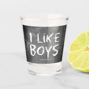 Verre A Shot SlipperyJoe's J'aime les garçons tableau noir sale