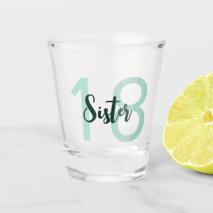 Verre A Shot Soeur 18e anniversaire Turquoise Green Script verr