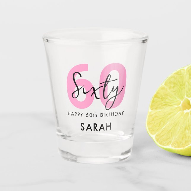 Verre A Shot Soixante rose 60e anniversaire moderne (Devant)