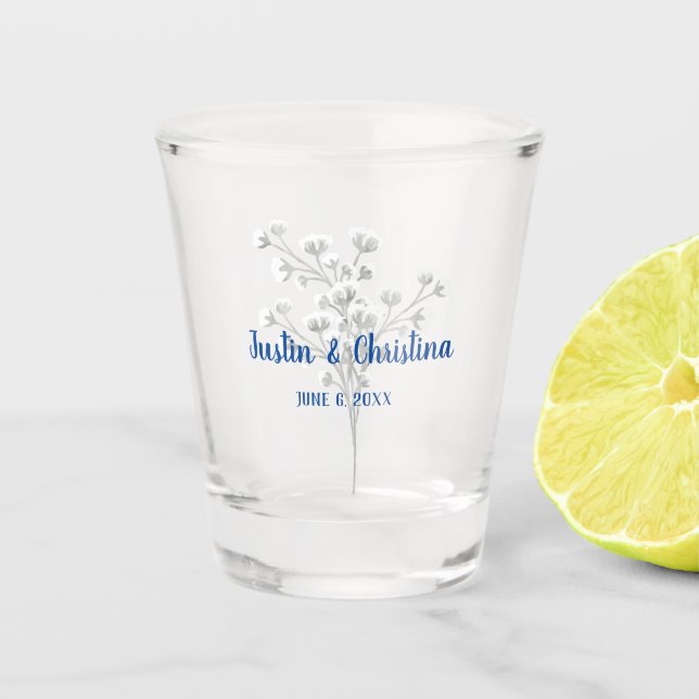 Verre A Shot Souvenir de mariage personnalisable Fleurs grises (Devant)