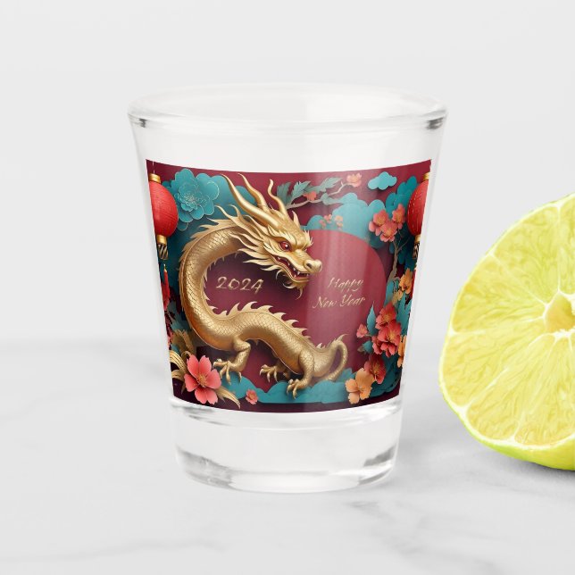 Verre A Shot Spectacle de dragon d'or Nouvel An chinois (Devant)