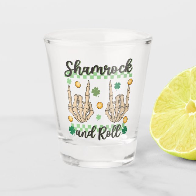 Verre A Shot Squelette à main shamrock et rouleau (Devant)