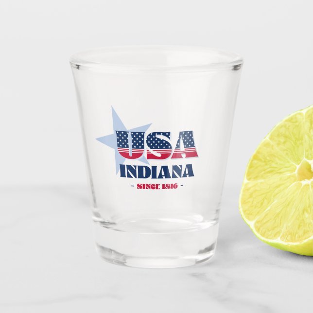 Verre A Shot Stars, Stripes, et Indiana 1816 Vitre (Devant)