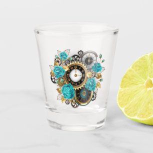 Verre A Shot Steampunk Clock and Turquoise Roses on Striped