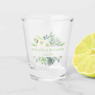 Verre A Shot Succulents d'aquarelle Monogramme floral blanc