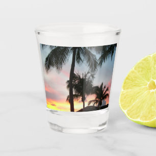 Verre A Shot Sunset Palms Tropical Paysage Photographie