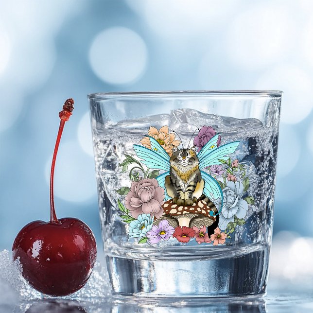 Verre A Shot Tabby Fairy Cat Mushroom Floral (Créateur téléchargé)