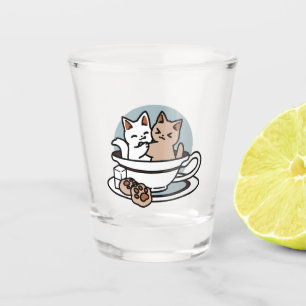 Verre A Shot Tea Time Meow Time - Cute Cat and Tea Design
