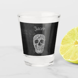 Verre A Shot Tête de crâne gothique Grunge noir et blanc Text