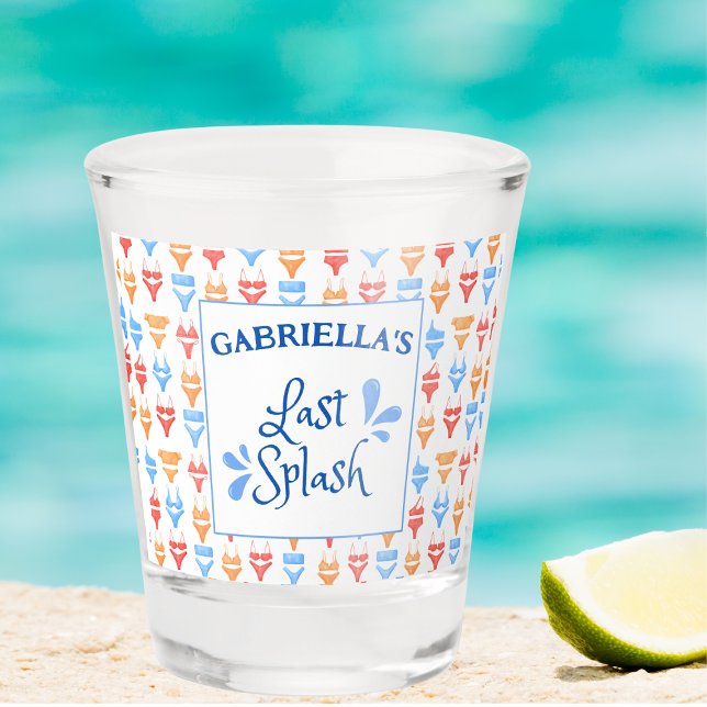 Verre A Shot Thème "Last Splash" Personnalisé pour Enterrement  (Custom Bachelorette Shot Glass - Last Splash Beach Party Favor - Fun and Festive Bikini Design!)