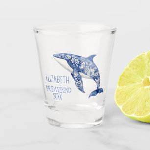 Verre A Shot Toile Bleue Plage Florale Dauphin Personnalisé