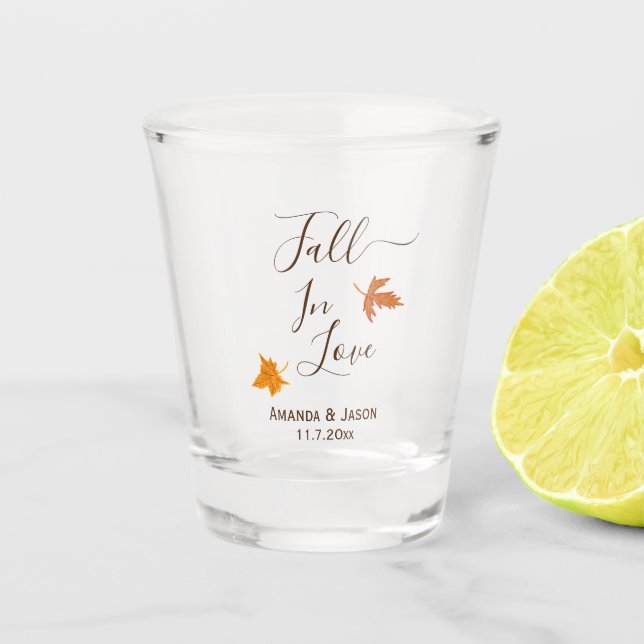 Verre A Shot Tomber Dans L'Amour Automne Feuilles Mariage Faveu (Devant)