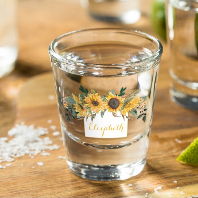 Verre A Shot Tournesol Or Fleur florale personnalisée (Créateur téléchargé)