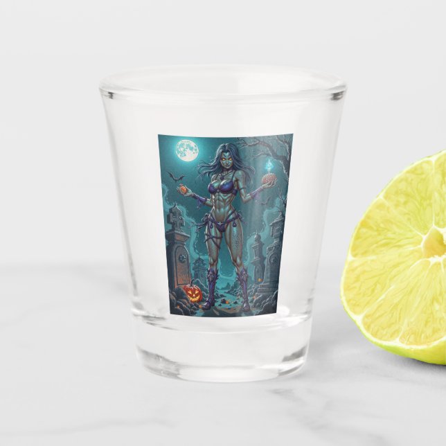 Verre A Shot Traite d'Halloween ou ami Zombie w Cerveau (Devant)