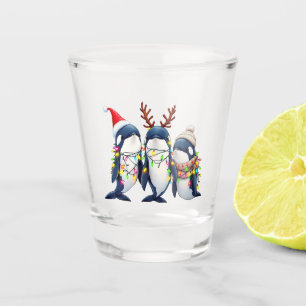Verre A Shot Trois baleines portent le chapeau de Noël