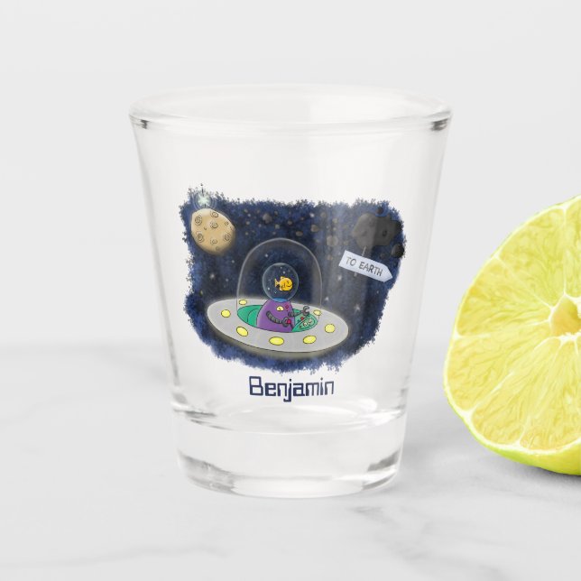 Verre A Shot Un joli poisson heureux dans l'espace dessin animé (Devant)