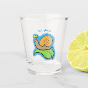 Verre A Shot Un mignon escargot heureux sur une illustration d'