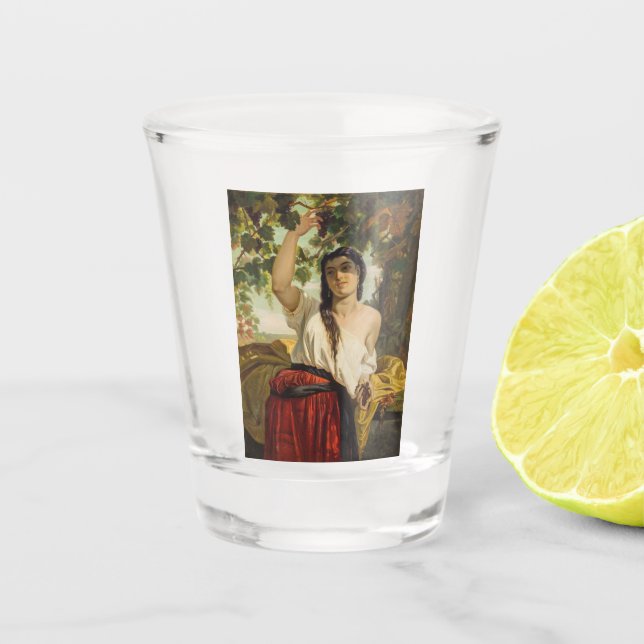 Verre A Shot Une Italienne Prélevant Des Raisins (Récolte D'Été (Devant)