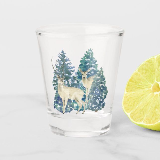 Verre A Shot Une Paire De Cerfs Dans La Forêt D'Hiver (Devant)