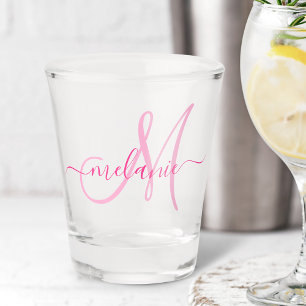 Verre A Shot Unique Personnalisé Nom Monogramme Script Rose