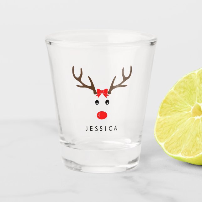 Verre A Shot Vacances nommées personnalisées de Noël de renne (Devant)