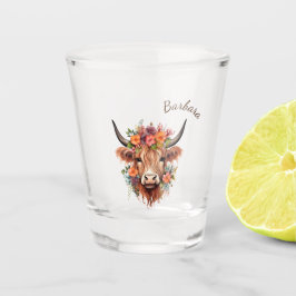Verre A Shot Vache Highland moderne aux fleurs