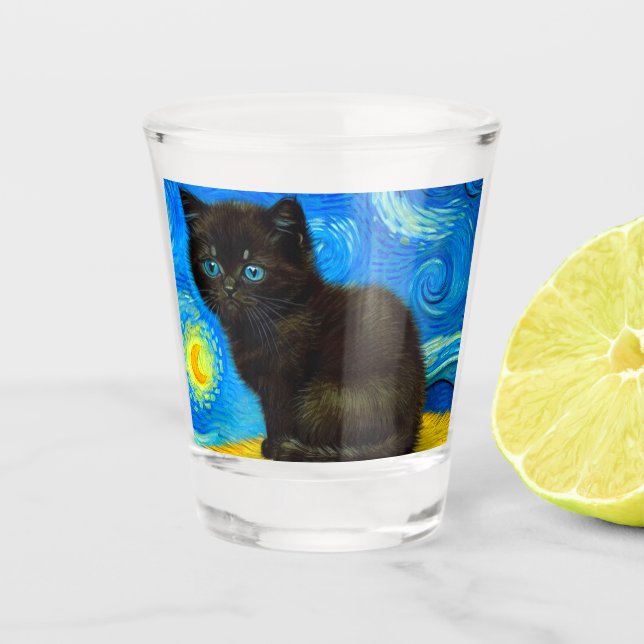 Verre A Shot Van Gogh Style Starry Night Cat (Devant)