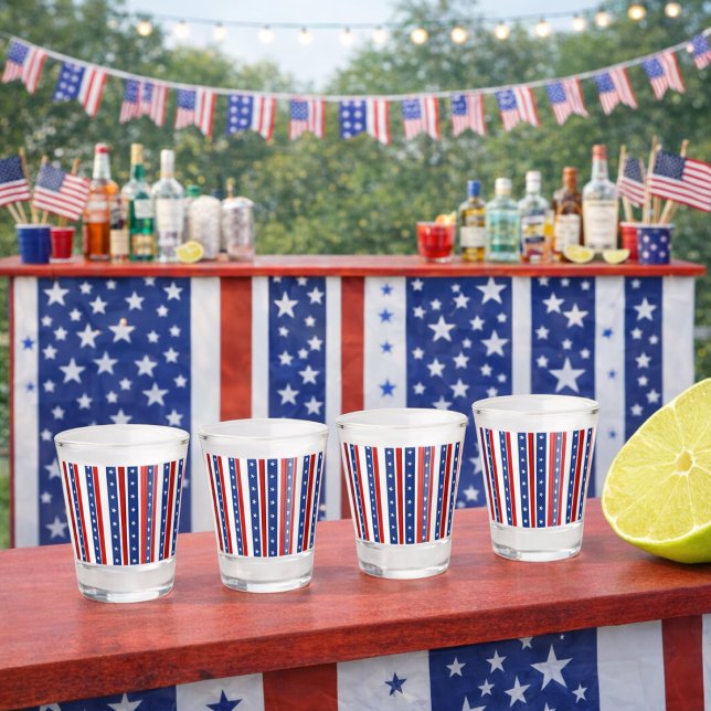 Verre A Shot Verre à shot étoiles et bandes patriotiques  ("Patriotic party shot glasses")