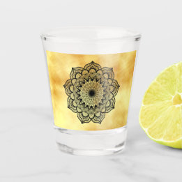 Verre A Shot Verre à shot Mandala noir sur fond doré doux