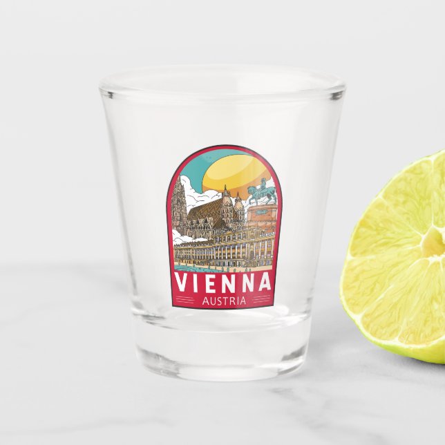 Verre A Shot Vienne Autriche Emblème rétro Voyage (Devant)