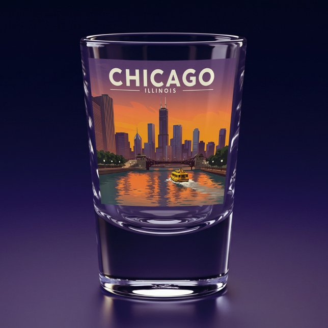 Verre A Shot Vintage Chicago Illinois (Créateur téléchargé)