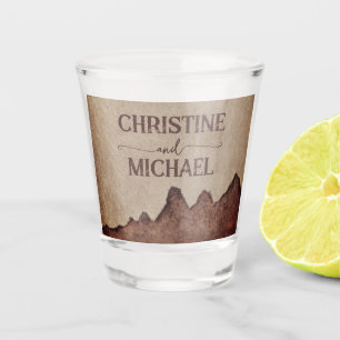 Verre A Shot Vintage papier rustique brun montagnes mariage