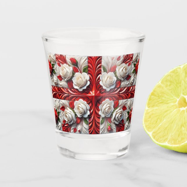Verre A Shot Vitre prise avec drapeau Rose anglais (Devant)