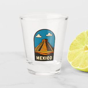 Verre A Shot Voyage au Mexique Pyramide Aztèque Rétro Paysage