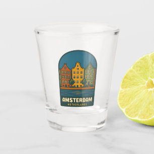 Verre A Shot Voyage Rétro Amsterdam Pays-Bas Paysage Rétro