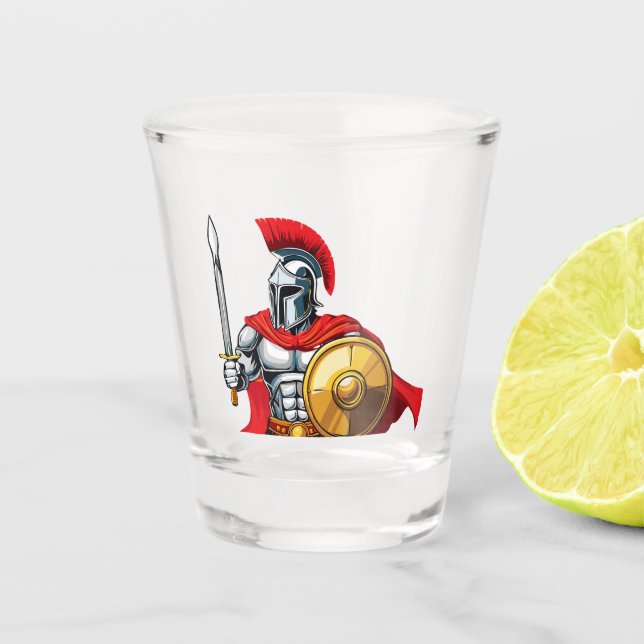 Verre A Shot warrior holding sword and shield ready for battle (Devant)