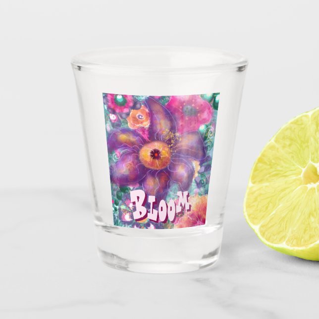 Verre A Shot Whimsical Floral Abstract Art Teal Personalized  (Devant)