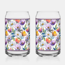 Verre à soda à fleurs violettes