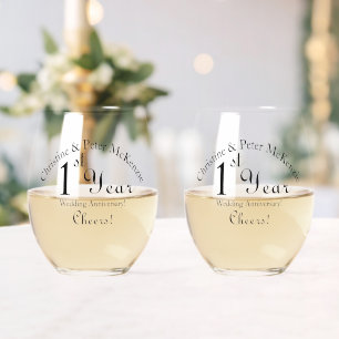 Verre À Vin Sans Pied 1er anniversaire Mariage-papier Signature